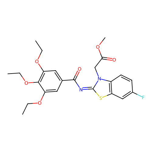 Methyl 2-[6-fluoro-2-(3,4,5-triethoxybenzoyl)imino-1,3-benzothiazol-3-yl]acetate structure