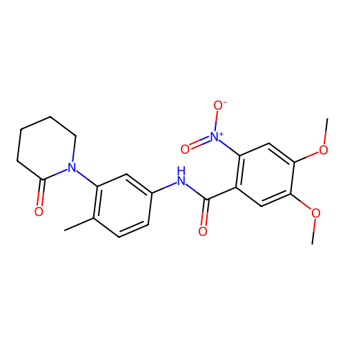 4,5-dimethoxy-N-[4-methyl-3-(2-oxopiperidin-1-yl)phenyl]-2-nitrobenzamide structure