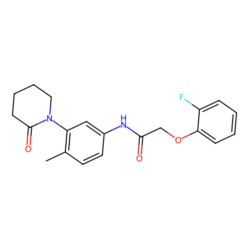 2-(2-fluorophenoxy)-N-[4-methyl-3-(2-oxopiperidin-1-yl)phenyl]acetamide structure