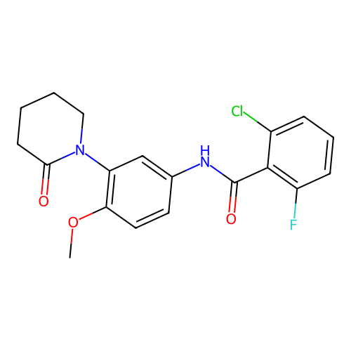 2-chloro-6-fluoro-N-[4-methoxy-3-(2-oxopiperidin-1-yl)phenyl]benzamide structure