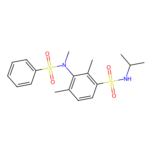 3-[benzenesulfonyl(methyl)amino]-2,4-dimethyl-N-propan-2-ylbenzenesulfonamide structure
