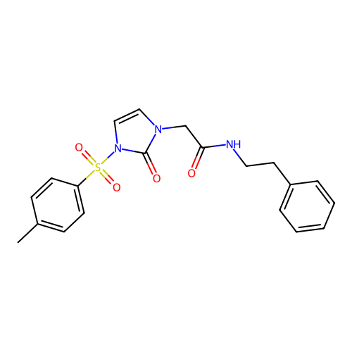 2-(2-oxo-3-tosyl-2,3-dihydro-1H-imidazol-1-yl)-N-phenethylacetamide structure