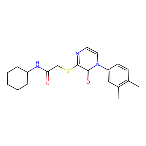 N-cyclohexyl-2-[4-(3,4-dimethylphenyl)-3-oxopyrazin-2-yl]sulfanylacetamide structure