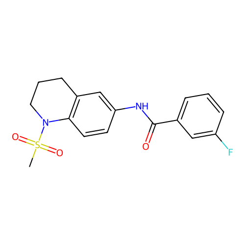 3-fluoro-N-(1-methylsulfonyl-3,4-dihydro-2H-quinolin-6-yl)benzamide structure