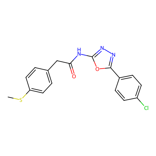 N-[5-(4-chlorophenyl)-1,3,4-oxadiazol-2-yl]-2-(4-methylsulfanylphenyl)acetamide structure