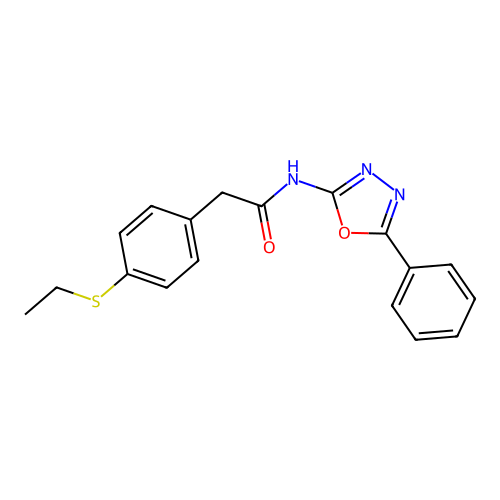 2-(4-ethylsulfanylphenyl)-N-(5-phenyl-1,3,4-oxadiazol-2-yl)acetamide structure