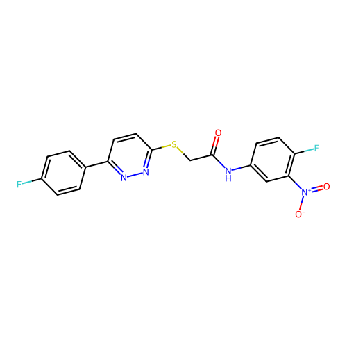N-(4-fluoro-3-nitrophenyl)-2-[6-(4-fluorophenyl)pyridazin-3-yl]sulfanylacetamide structure
