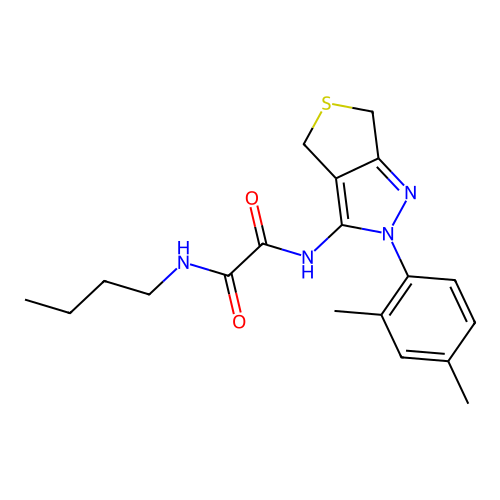 N-butyl-N'-[2-(2,4-dimethylphenyl)-4,6-dihydrothieno[3,4-c]pyrazol-3-yl]oxamide structure