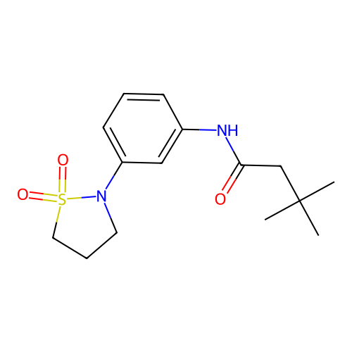 N-(3-(1,1-dioxidoisothiazolidin-2-yl)phenyl)-3,3-dimethylbutanamide structure