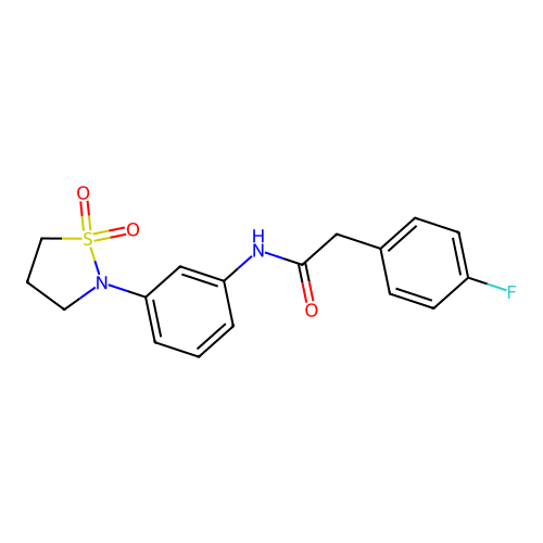 N-(3-(1,1-dioxidoisothiazolidin-2-yl)phenyl)-2-(4-fluorophenyl)acetamide structure