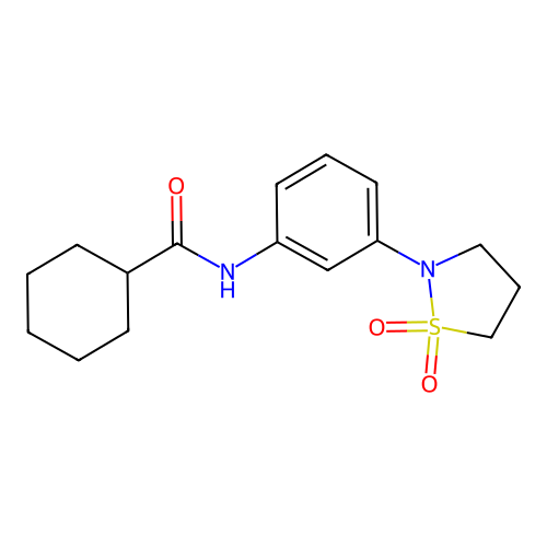 N-(3-(1,1-dioxidoisothiazolidin-2-yl)phenyl)cyclohexanecarboxamide structure