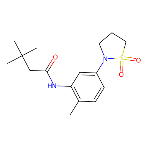 N-(5-(1,1-dioxidoisothiazolidin-2-yl)-2-methylphenyl)-3,3-dimethylbutanamide structure