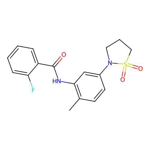 N-(5-(1,1-dioxidoisothiazolidin-2-yl)-2-methylphenyl)-2-fluorobenzamide structure