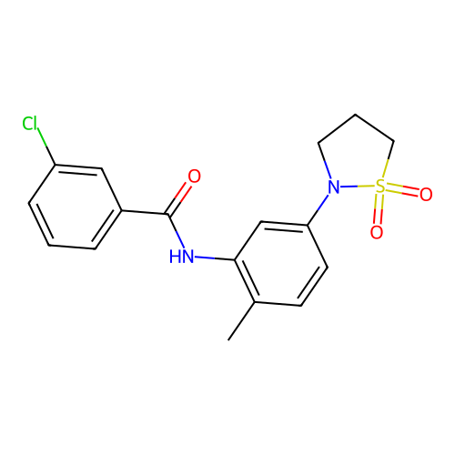 3-chloro-N-(5-(1,1-dioxidoisothiazolidin-2-yl)-2-methylphenyl)benzamide structure