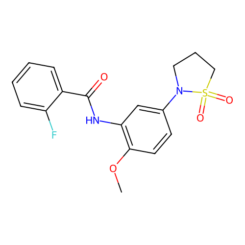 N-(5-(1,1-dioxidoisothiazolidin-2-yl)-2-methoxyphenyl)-2-fluorobenzamide structure