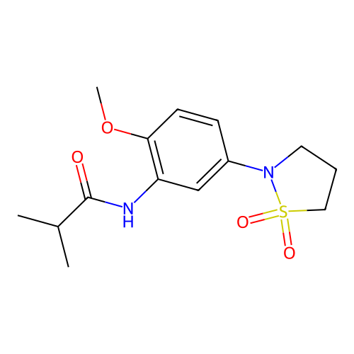 N-(5-(1,1-dioxidoisothiazolidin-2-yl)-2-methoxyphenyl)isobutyramide structure