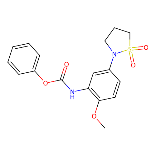Phenyl (5-(1,1-dioxidoisothiazolidin-2-yl)-2-methoxyphenyl)carbamate structure