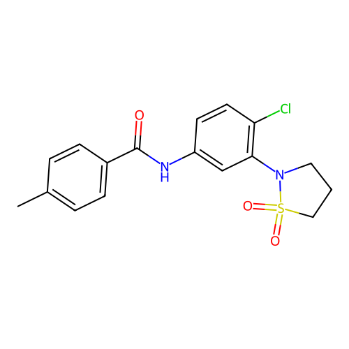 N-(4-chloro-3-(1,1-dioxidoisothiazolidin-2-yl)phenyl)-4-methylbenzamide structure