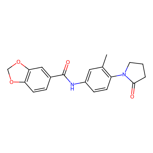 N-[3-methyl-4-(2-oxopyrrolidin-1-yl)phenyl]-1,3-benzodioxole-5-carboxamide structure