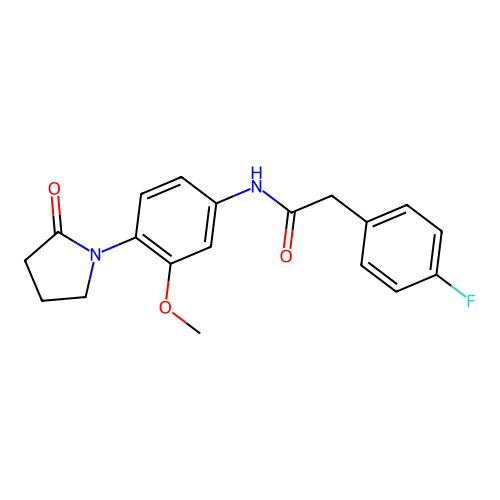 2-(4-fluorophenyl)-N-[3-methoxy-4-(2-oxopyrrolidin-1-yl)phenyl]acetamide structure