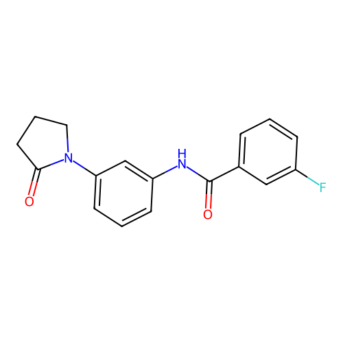 3-fluoro-N-[3-(2-oxopyrrolidin-1-yl)phenyl]benzamide structure