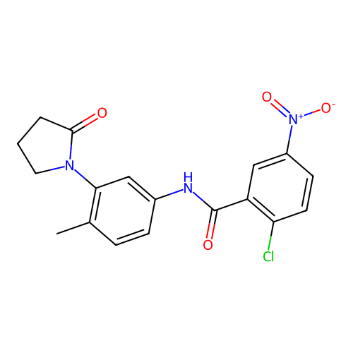 2-chloro-N-[4-methyl-3-(2-oxopyrrolidin-1-yl)phenyl]-5-nitrobenzamide structure