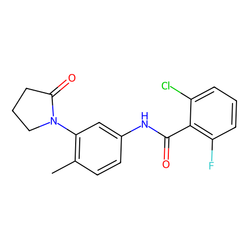 2-chloro-6-fluoro-N-[4-methyl-3-(2-oxopyrrolidin-1-yl)phenyl]benzamide structure