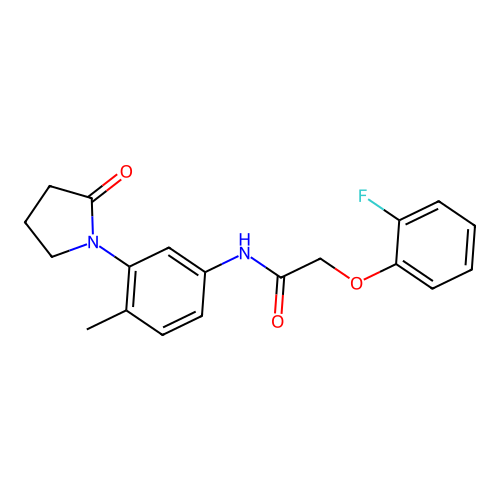 2-(2-fluorophenoxy)-N-[4-methyl-3-(2-oxopyrrolidin-1-yl)phenyl]acetamide structure