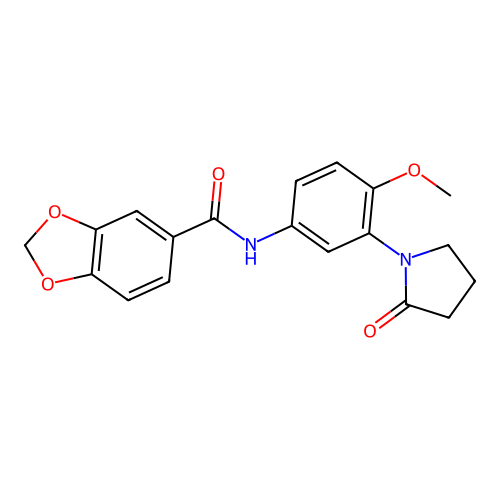 N-[4-methoxy-3-(2-oxopyrrolidin-1-yl)phenyl]-1,3-benzodioxole-5-carboxamide structure