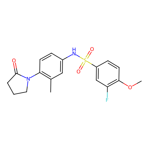 3-fluoro-4-methoxy-N-(3-methyl-4-(2-oxopyrrolidin-1-yl)phenyl)benzenesulfonamide structure