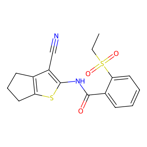 N-(3-cyano-5,6-dihydro-4H-cyclopenta[b]thiophen-2-yl)-2-ethylsulfonylbenzamide structure