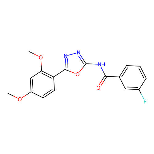 N-[5-(2,4-dimethoxyphenyl)-1,3,4-oxadiazol-2-yl]-3-fluorobenzamide structure