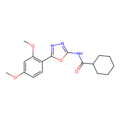 N-[5-(2,4-dimethoxyphenyl)-1,3,4-oxadiazol-2-yl]cyclohexanecarboxamide structure