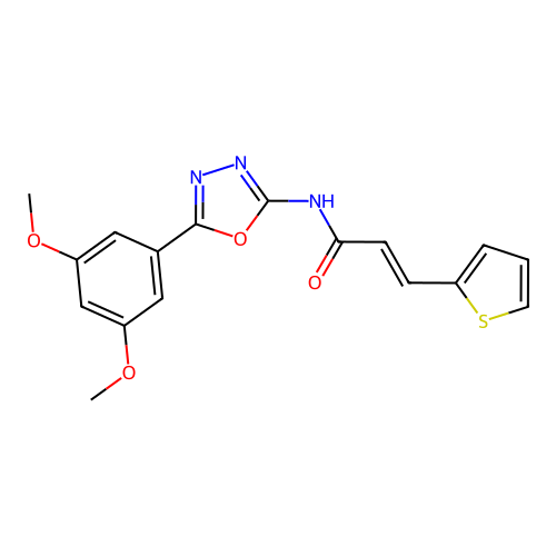 (E)-N-(5-(3,5-dimethoxyphenyl)-1,3,4-oxadiazol-2-yl)-3-(thiophen-2-yl)acrylamide structure