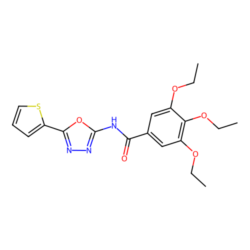 3,4,5-triethoxy-N-(5-thiophen-2-yl-1,3,4-oxadiazol-2-yl)benzamide structure