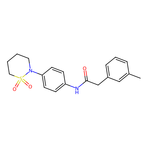 N-[4-(1,1-dioxothiazinan-2-yl)phenyl]-2-(3-methylphenyl)acetamide structure
