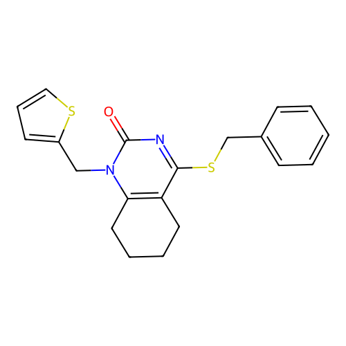 4-(benzylthio)-1-(thiophen-2-ylmethyl)-5,6,7,8-tetrahydroquinazolin-2(1H)-one structure