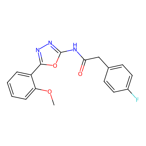 2-(4-fluorophenyl)-N-[5-(2-methoxyphenyl)-1,3,4-oxadiazol-2-yl]acetamide structure