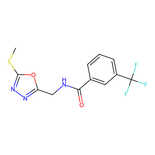 N-[(5-methylsulfanyl-1,3,4-oxadiazol-2-yl)methyl]-3-(trifluoromethyl)benzamide structure