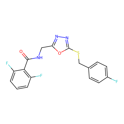 2,6-difluoro-N-((5-((4-fluorobenzyl)thio)-1,3,4-oxadiazol-2-yl)methyl)benzamide structure