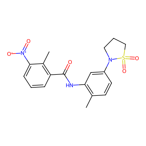 N-(5-(1,1-dioxidoisothiazolidin-2-yl)-2-methylphenyl)-2-methyl-3-nitrobenzamide structure