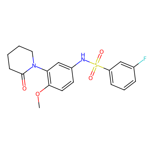 3-fluoro-N-(4-methoxy-3-(2-oxopiperidin-1-yl)phenyl)benzenesulfonamide structure