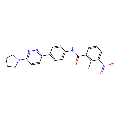 2-methyl-3-nitro-N-(4-(6-(pyrrolidin-1-yl)pyridazin-3-yl)phenyl)benzamide structure