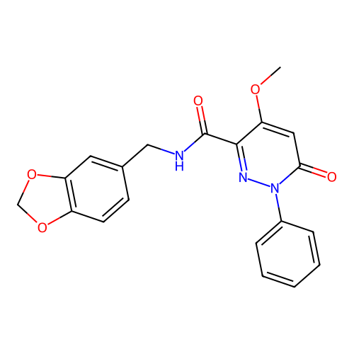 N-(1,3-benzodioxol-5-ylmethyl)-4-methoxy-6-oxo-1-phenylpyridazine-3-carboxamide structure
