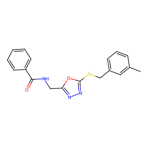 N-((5-((3-methylbenzyl)thio)-1,3,4-oxadiazol-2-yl)methyl)benzamide structure