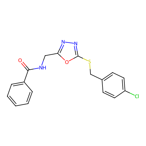 N-((5-((4-chlorobenzyl)thio)-1,3,4-oxadiazol-2-yl)methyl)benzamide structure