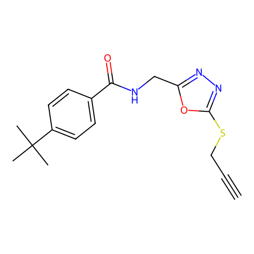 4-tert-butyl-N-[(5-prop-2-ynylsulfanyl-1,3,4-oxadiazol-2-yl)methyl]benzamide structure