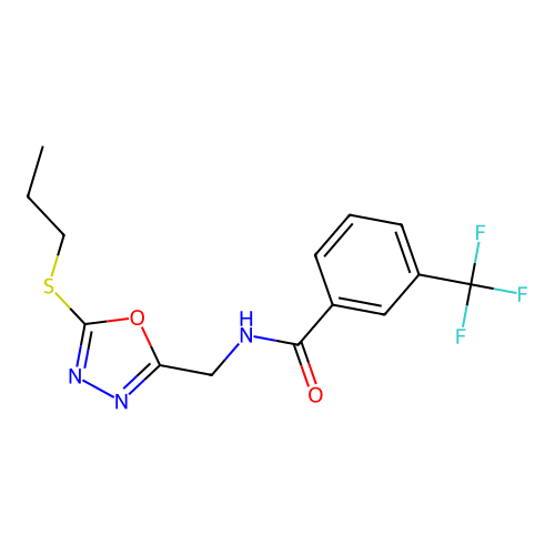 N-((5-(propylthio)-1,3,4-oxadiazol-2-yl)methyl)-3-(trifluoromethyl)benzamide structure