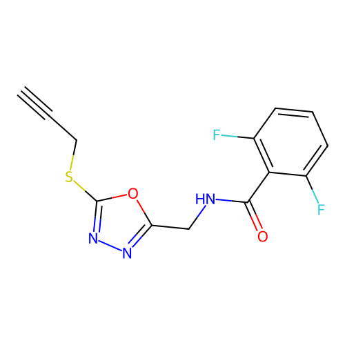 2,6-difluoro-N-[(5-prop-2-ynylsulfanyl-1,3,4-oxadiazol-2-yl)methyl]benzamide structure