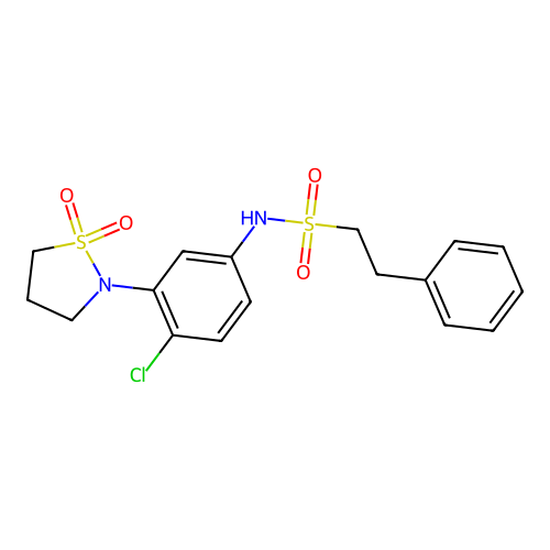 N-(4-chloro-3-(1,1-dioxidoisothiazolidin-2-yl)phenyl)-2-phenylethanesulfonamide structure